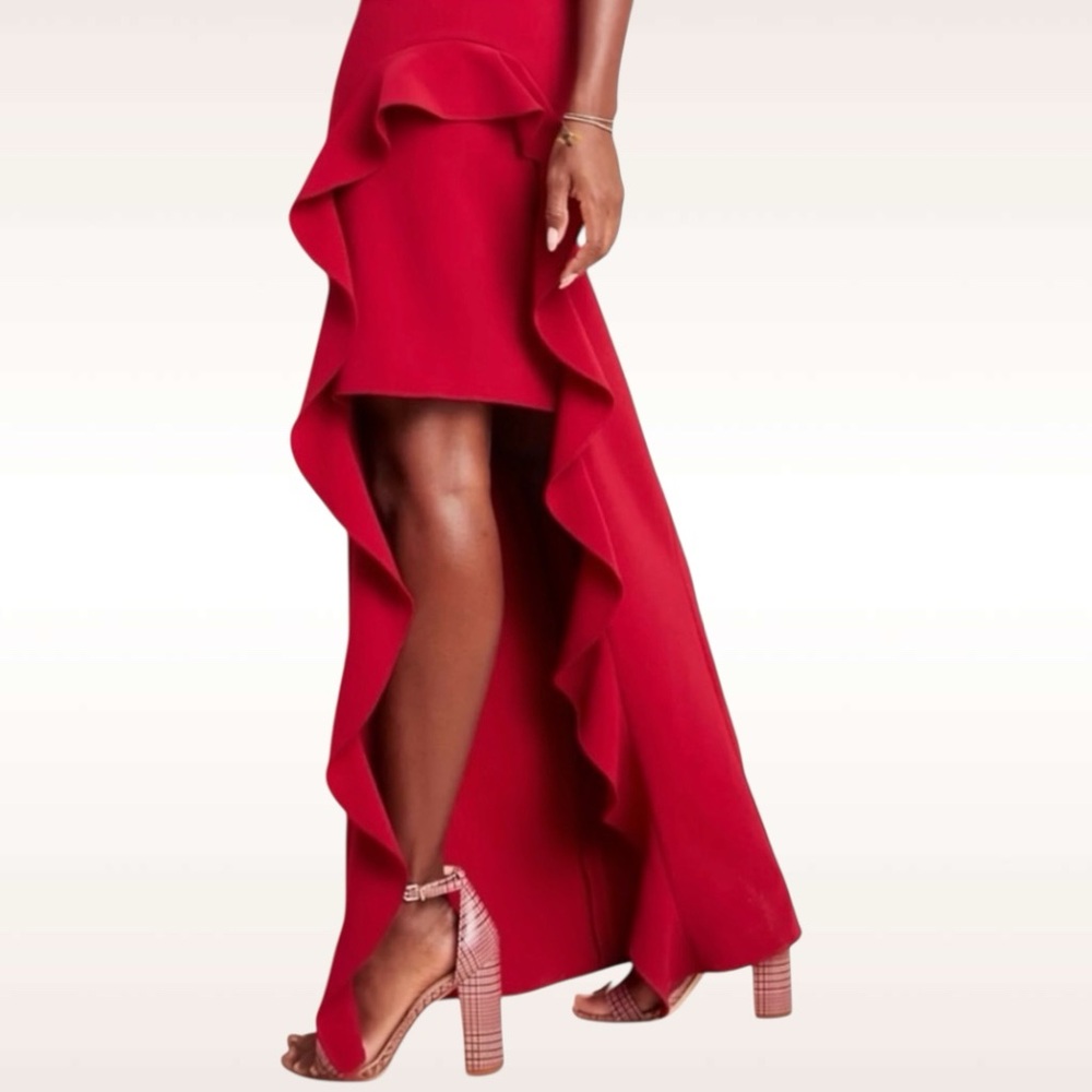 Shoshanna Midnight Solid Redd Wells Off the Shoulder Ruffle Cocktail Gown Size 6 - Picture 10 of 14